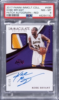 2017-18 Panini Immaculate Collection Patch Autograph Red #KBR Kobe Bryant Signed Patch Card (#02/10) - PSA NM-MT 8